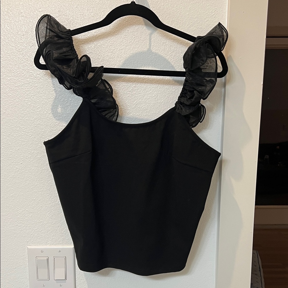 Anthropologie Black Blouse with Ruffle Straps